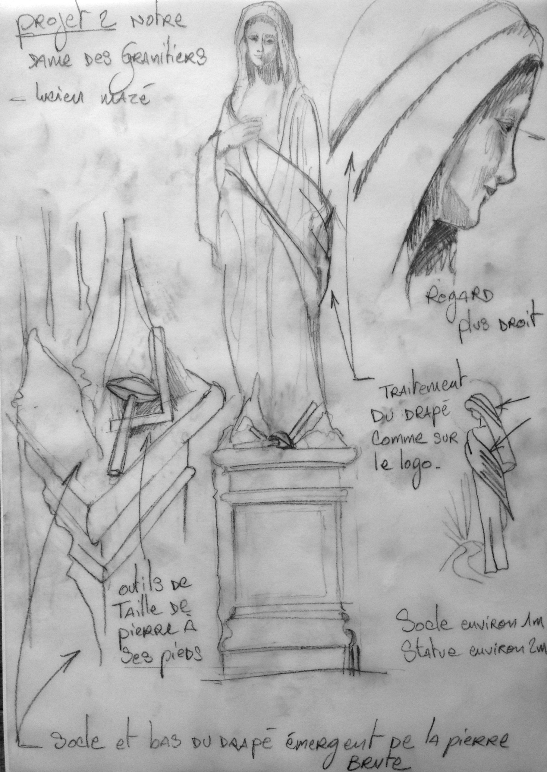 Sculpture vierge monumentale granite Breton projet Notre Dame des Granitiers Lucien Mazé